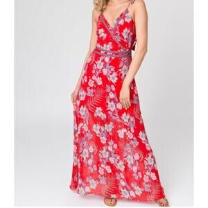 Womens Pia Rossini Virginia Red Tropical Maxi Beach Cover Up Dress size L Resort